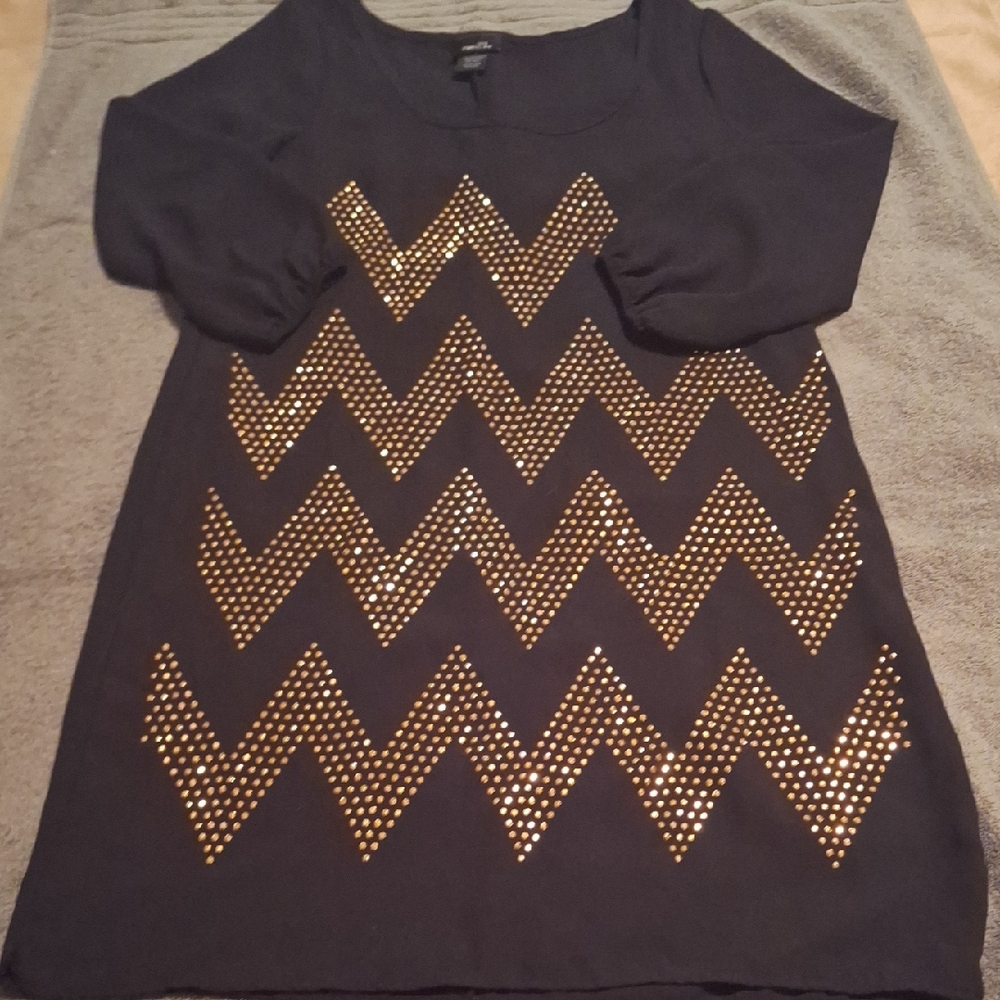 Women's Black and Gold Chevron Studded Top Tunic